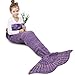 AmyHomie Mermaid Tail Blanket, Little Mermaid Blanket Soft Crochet All Seasons Sleeping Blanket for Kids, Mermaid Gift for Girls(Lavender,Kids)
