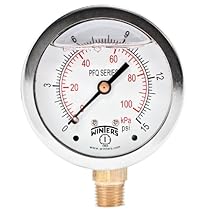 Winters PFQ Series Stainless Steel 304 Dual Scale Liquid Filled Pressure Gauge with Brass Internals, 0-15 psi/kpa,2-1/2