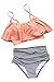 CUPSHE Women High Waisted Falbala Bikini Set Ruffled Maternity Bathing Suit, XXL Pink Orange