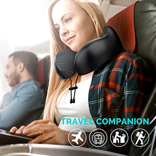 Updated 2020 Version Travel Airplane Pillow 100% Pure Memory Foam Neck Pillow, Comfortable & Breathable Cover, Machine Washable, Airplane Travel Kit with 3D Contoured Eye Masks, Earplugs - Thumbnail 5