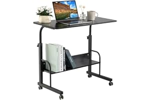 SIDUCAL Computer Cart, Portable Laptop Desk Laptop Cart, Portable Desk with Wheels, Rolling Desk Adjustable Height, Rolling Laptop Stand, Rolling TV Tray, Couch Desk Bed Desk for Laptop, 31.5'' Black