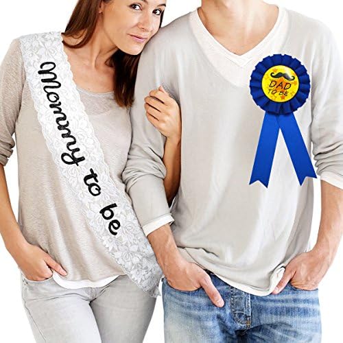 Lillypet "Mommy To Be" Satin Sash "DAD To Be" Tinplate Badge Combo Kit Baby Shower Party Gender Reveals Party Gift L