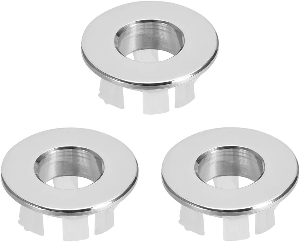 sourcing map Sink Basin Trim Overflow Cover Copper Insert in Hole Round Caps Silver Tone 3Pcs