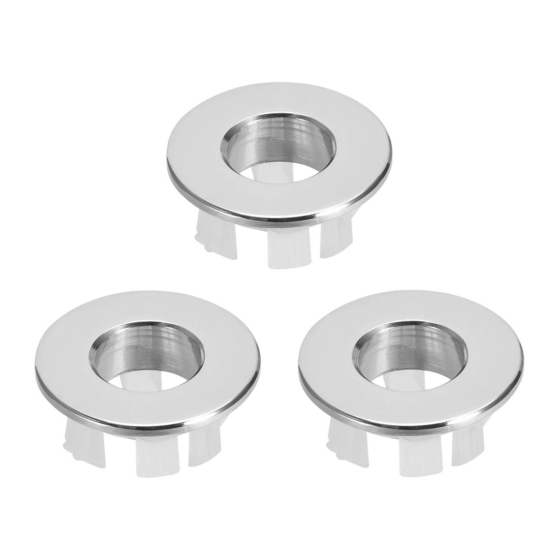 sourcing map Sink Basin Trim Overflow Cover Copper Insert in Hole Round Caps Silver Tone 3Pcs