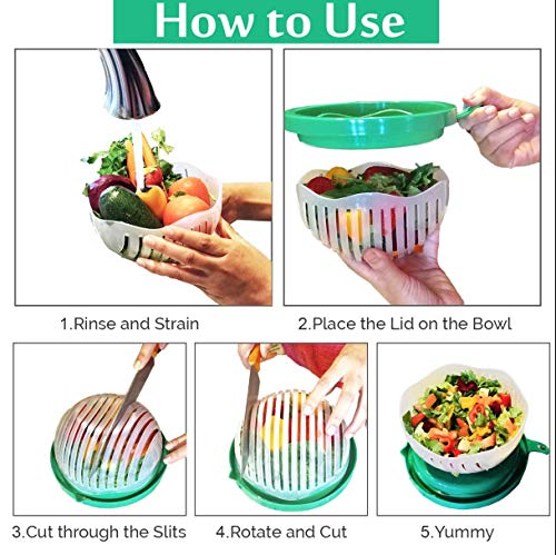 5 in 1 Salad Cutter Bowl | 60 Second Salad | Easy Slicer Chopper Strainer Cutting Board All in One | Strong and Durable| Fruit and Vegetable Cutter | Safe and Non-Toxic Food Grade BPA Free Material