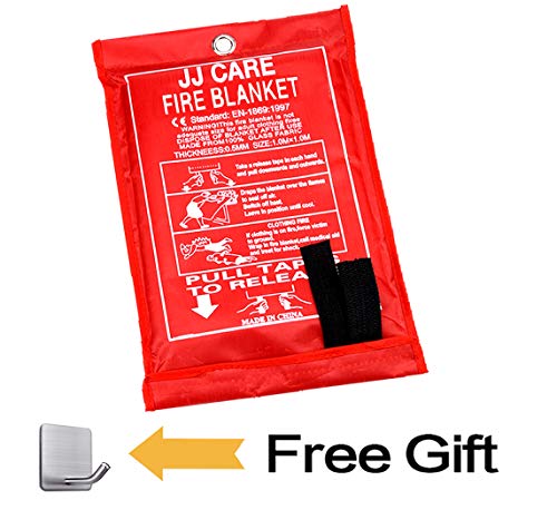JJ CARE Fire Blanket Fire Suppression Blanket Made from Fiberglass Cloth – Suitable for Camping, Grilling, Kitchen Safety, Car and Fireplace Fire Retardant Blanket for Emergency 40″x40″ + 1 Hook