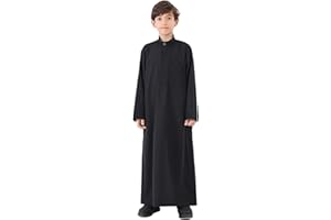 Boys Muslim Thobe Kaftan for Kids Long Sleeve Traditional Islamic Robe for Ramadan Prayer and Daily Wear Ages 4-14