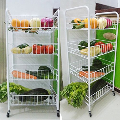 4 Layers NonFolding Wire Storage Trolleys Racks Kitchen Fruit Vegetable Shelving Holders