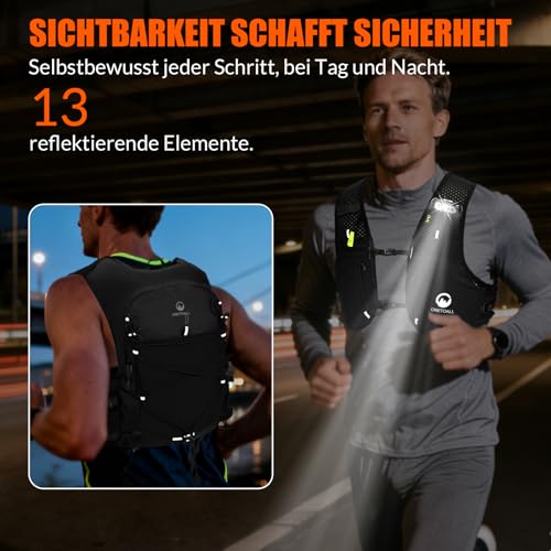 ONETOALL Women's Running Vest with 2 Foldable Water Bottles, 500 ml, Hydration Vest Running Vest Running Backpack Hydration Backpack Reflective for Marathon Trail Running Jogging Cycling