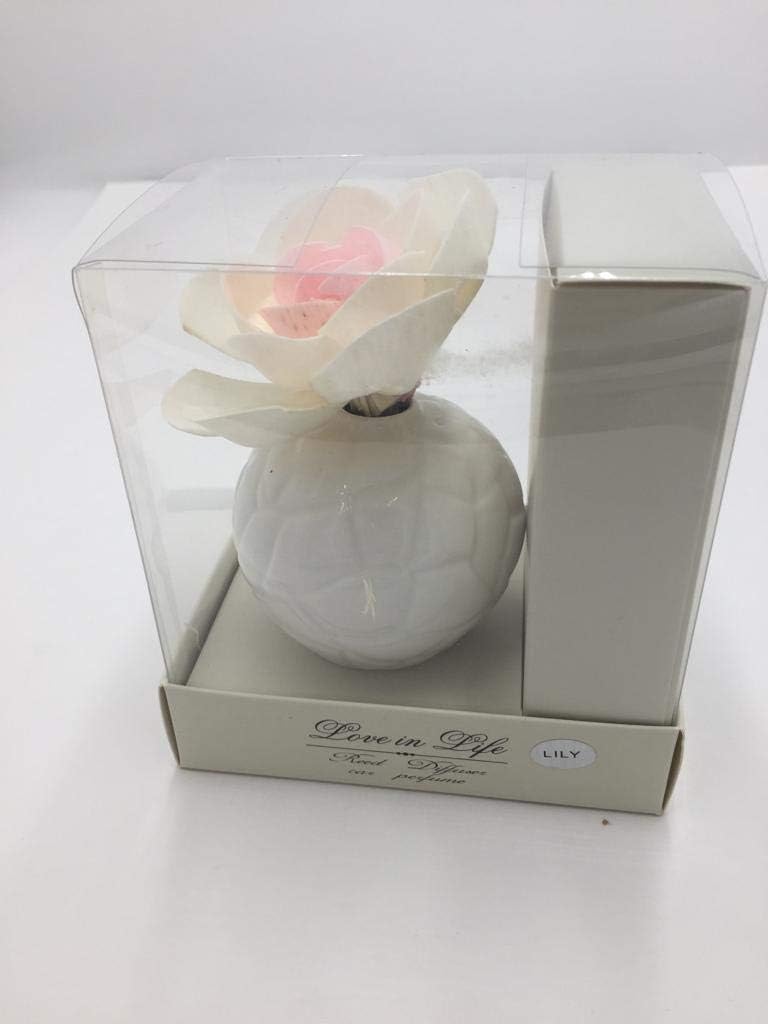 Smart Sense Decor Reed Diffuser Set with Artificial Flower and Ceramic Pot (White) (Lily)