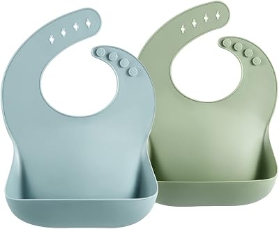 PandaEar Silicone Baby Feeding Bibs Unisex 10-72 Months Waterproof Blue Green
