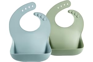 PandaEar Silicone Baby Feeding Bibs for Babies & Toddlers (10-72 Months) Waterproof, Soft, Unisex, Non Messy |Blue Green