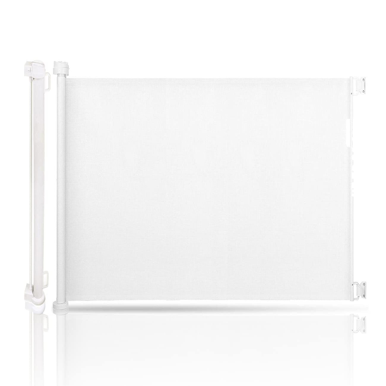 Double Elite Retractable Gate for Baby & Pet, 180cm Wide Baby Safety Gate, 80cm Tall, One Hand Operated Retractable Gate for Stairways/Hallways, Baby Gate with Upgraded Fittings/Extra Spacers, White