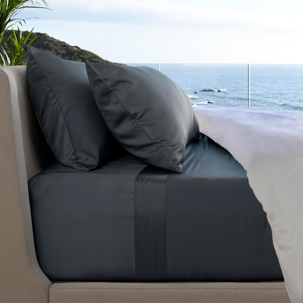 View 1 of ***MISSING FITTED SHEETS*** Cariloha Resort 4-Piece Sateen Sheet Set | Blue Lagoon | King | Viscose Material | Thermal-Regulating, Extra Soft Cooling Sheets