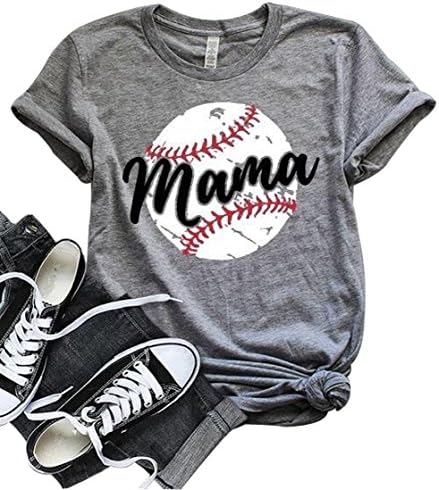 LONBANSTR Women Baseball Mom Mama Letter Print T Shirt Short Sleeve Tops Tee