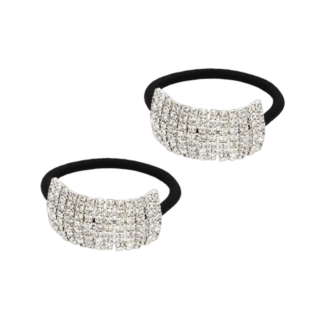 Lurrose 2pcs Rhinestone Hair Ties Sparkly Crystal Hair Band Stretch Thick Ponytail Holder for Women