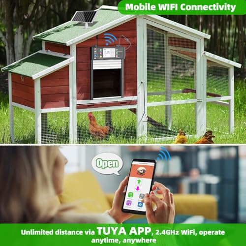 Shinmax Porta Automatica Solare Intelligente Per Pollaio Con App WiFi 2,4 GHz, Sensore Di Luce, Timer, Anti-Schiacciamento, Display LCD, Batteria Ricaricabile 4000mAh