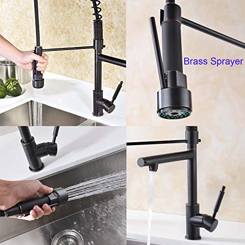 Oversized Kitchen Faucet with Pull Down Sprayer Delle Rosa Heavy-Duty Commercial Style Single Handle Spring Pre-rinse Farm Sink Faucets Oil Rubbed Bronze