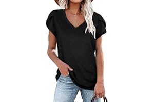 WIHOLL Womens Tops V Neck Summer Petal Sleeve Casual Tshirts