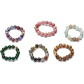 NUZUJX 6pcs Natural Gemstone Beads Elasticity Finger Rings Set 4mm Stone Copper Beads Elastic Rings Jewelry for Women Men