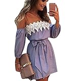 Goddessvan Women Sexy Off Shoulder Lace Dress Fit Comfy Floral Casual Dresses Blue