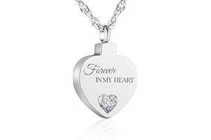 XIUDA Crystal Cremation Urn Necklace for Ashes Keepsake Birthstone Cremation Jewelry Heart Ashes Necklace for Women Stainless Steel Memorial Pendant - Forever In My Heart