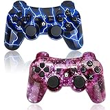 PS3 Controller Wireless 2 Pack Double Shock Gamepad for Playstation 3 Remotes, Sixaxis Wireless PS3 Controller with Charging Cable (Purple and Blue)