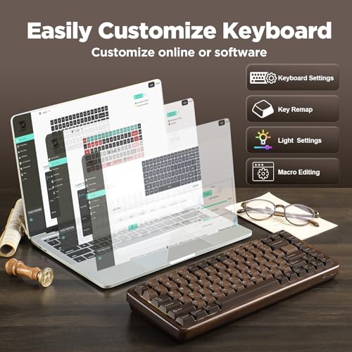 YUNZII WOOD84 Wireless Gaming Mechanical Keyboard 75% in Wood, Bluetooth/2.4G/USB-C, RGB Backlight, Tray, Hot-Swap with PBT Keys for Mac/PC, QWERTY (Candy)