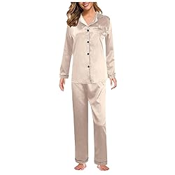 Womens Satin Pajamas Set Long Sleeve Sleepwear