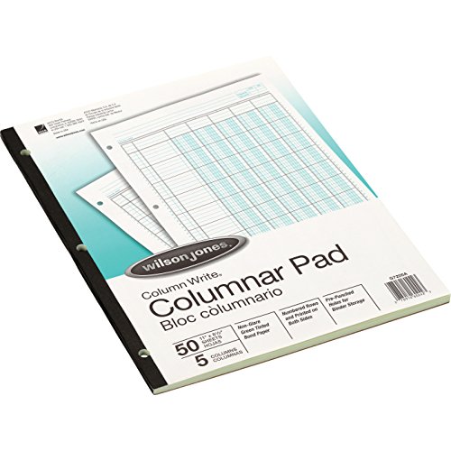 Wilson Jones - Columnar Pad, 5 Columns, 50 Sheets, 11quot;x8-1/2quot;, Green, Sold as 1 Pad, WLJ G7205
