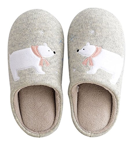 MiYang Women's Comfort Cotton Polar Bear Slippers Closed Toe Indoor Shoes