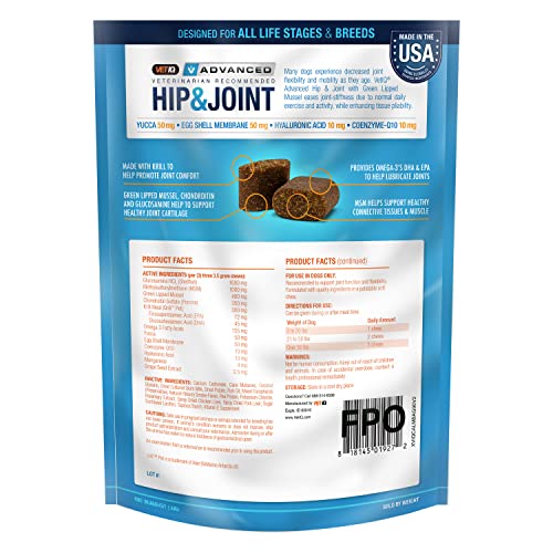 VetIQ Advanced Hip & Joint with UCII® and Omega3s Advance Formula for All Dog Breeds, Chicken