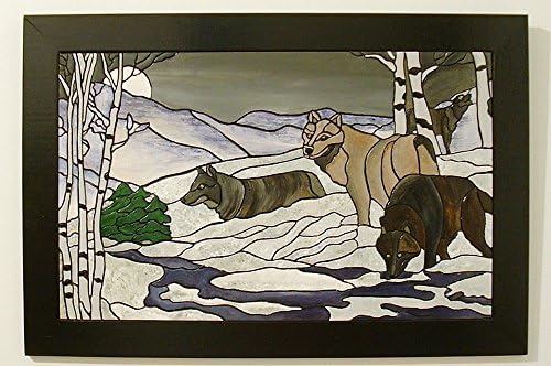 Wolf Pack, In the light of the Moon Intarsia Wood Wall Art,