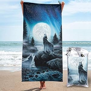 Microfibre towel lightweight travel beach towel | Extra large quick drying camping towel Premium gym towels for swimming yoga | Highly absorbent fast dry | Wolf Moon
