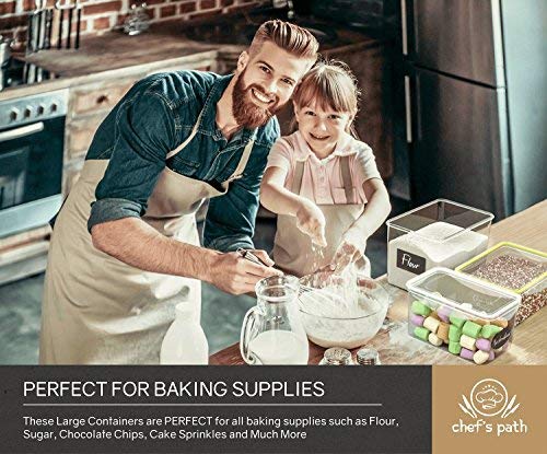 Chef’s Path Large Food Storage Containers - Great for Flour, Sugar, Baking Supplies - BEST Airtight Kitchen & Pantry Bulk Food Storage - BPA Free - 6 PC Set & 8 FREE Chalkboard Labels & Pen