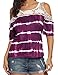 Women's Lace Patchwork Tie Dye Cold Shoulder Shirt Casual Loose Blouse Tops