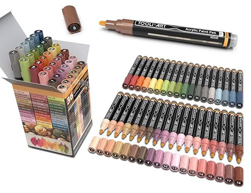 36 Acrylic Paint Pens Skin and Natural Earth Tone Marker Set For Rock Painting, Canvas, Mugs, Glass, Plastic, Wood, Metal, Fabric, Scrapbooking, Most Surfaces. Quick Drying Waterbased (MEDIUM)