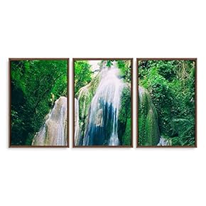 3 Piece Framed Canvas Wall Art for Living Room, Bedroom Waterfall in Deep Forest of Croatia Canvas Prints for Modern Home Decoration Ready to Hang - 16"x24"x3 Panels