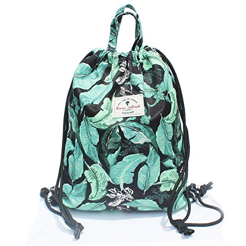 Drawstring backpack original floral leaf lightweight waterproof t…