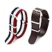 2pc 20mm Nato Ss Nylon Striped Navy Blue / White/red , Brown leather Replacement Watch Strap Band