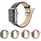 Apple watch bands,Fullmosa (TM) Genuine Lichi Calf leather Strap band With Stainless Metal Clasp For Iwatch Black 38mm