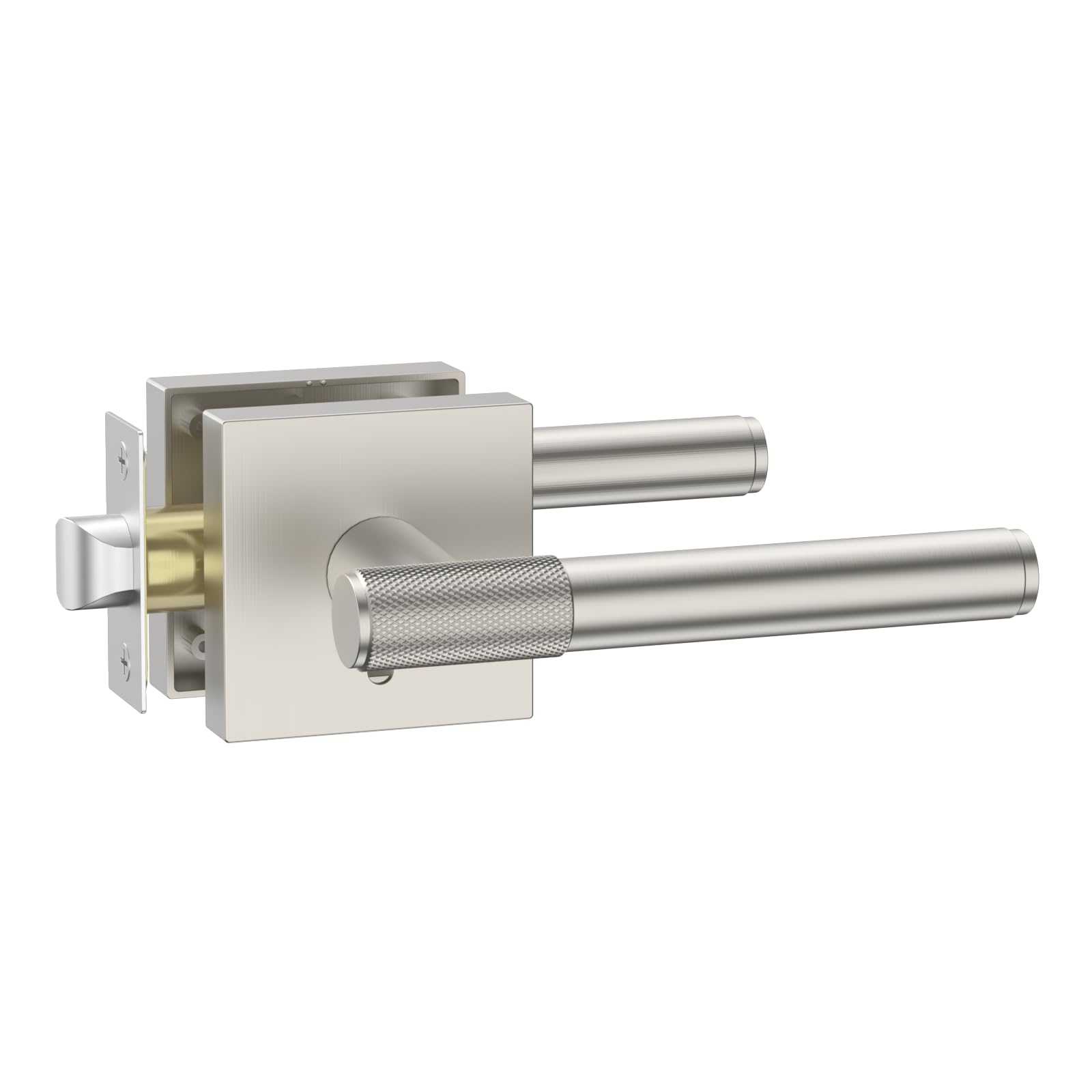 Photo 1 of Amerdeco 1 Pack Brushed Satin Nickel Door Handles Interior, Knurled Privacy Door Handles with Lock,Nickel Door Lever for Bedroom or Bathroom,Reversible Keyless for Left Right Handed Doors AM0029