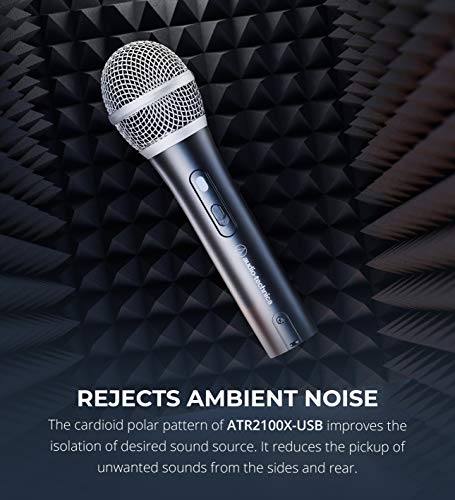 Audio-Technica ATR2100x-USB Cardioid Dynamic Microphone for Voiceover, Podcasting and Studio Recording Bundle with Blucoil Boom Arm Plus Pop Filter, and 3-FT USB 2.0 Type-A Extension Cable