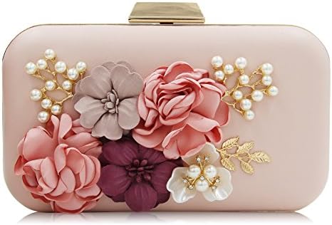 Women's Evening Handbag Clutch Bags Flower Beaded Wedding Party Purse Pink