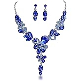 Zthread Rhinestone Crystal Bridal Necklace Floarl Art Deco Teardrop Collar Necklace Dangle Earrings Jewelry Set for Women