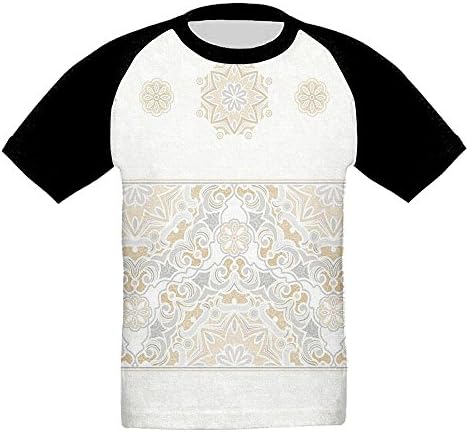 KissKid Turkish Oriental Tilework Star Shaped Embellished Islamic Pastel Kids 3D Short Sleeve Raglan Tshirt 5-6 Toddler