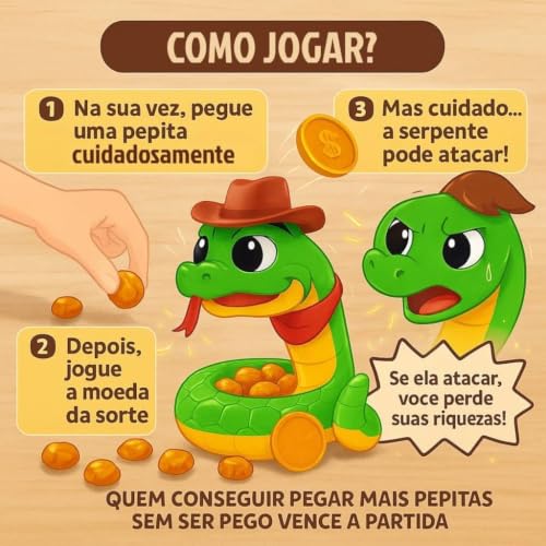 Jogo Tesouro da Serpente Cobra Cowboy Interativo Pega Ouro da Cobra com Som e Movimento Brinquedo Infantil Educativo Jogo de Habilidade e Estratégia para 2 ou Mais Jogadores Acima de 3 Anos