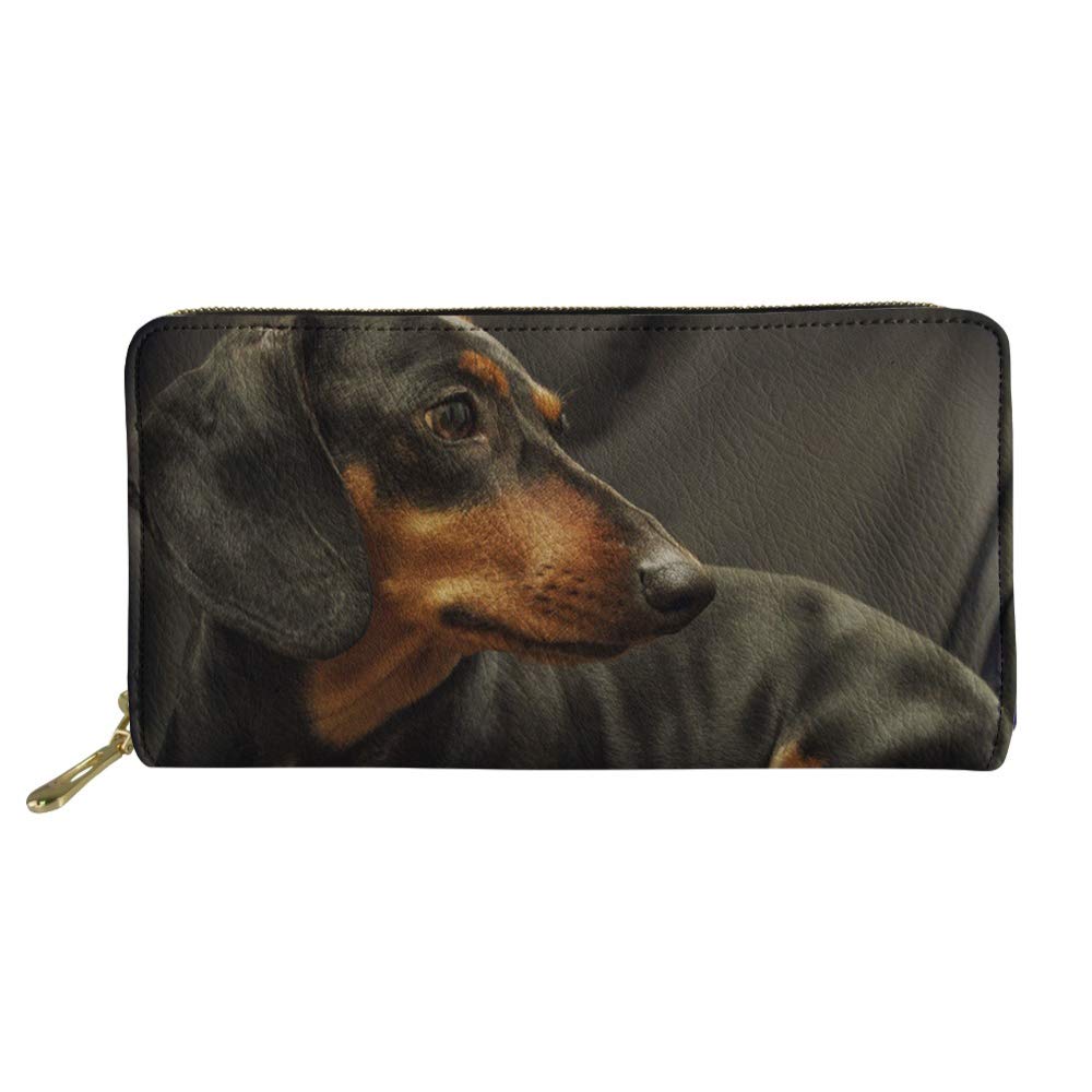 Coloranimal Long Wallet Card Holder Women Men Clutch Travel Cute Dachshund Dog Purse PU Leather Zipper Ladies Tote Bag Organizer Money Bag Travel Accessories