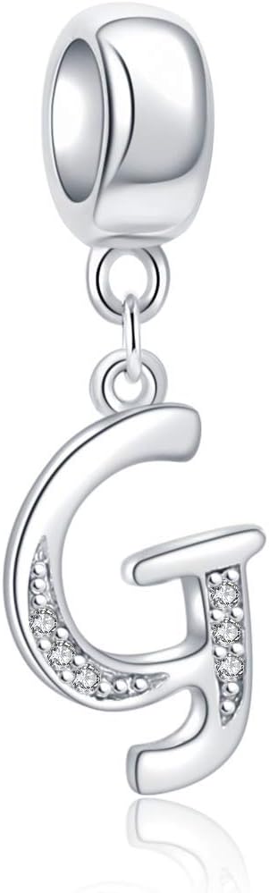 SOUKISS925 Sterling Silver Letter Beads Initial A-z Dangle Alphabet Crystal Charm Fits European Bracelet Gift for Mother Valentines day