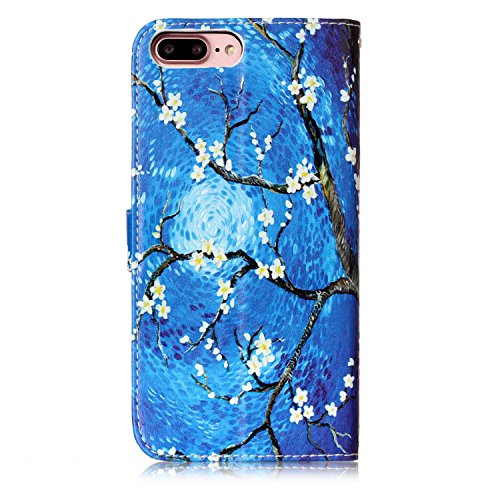 JanCalm iPhone 8 Plus/7 Plus Wallet Case [Kickstand Feature][Card Slots/Side Pocket][Wrist strap] PU Leather Wallet Magnetic Flip Folio Cover for iPhone 8 Plus/7 Plus + Crystal pen (Blue/Flower) - Thumbnail 6